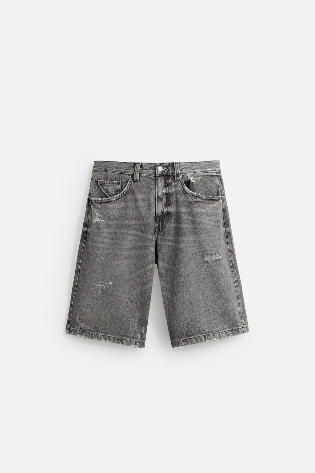 RIPPED BAGGY FIT DENIM BERMUDA SHORTS