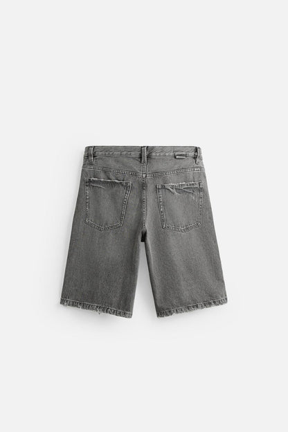 RIPPED BAGGY FIT DENIM BERMUDA SHORTS