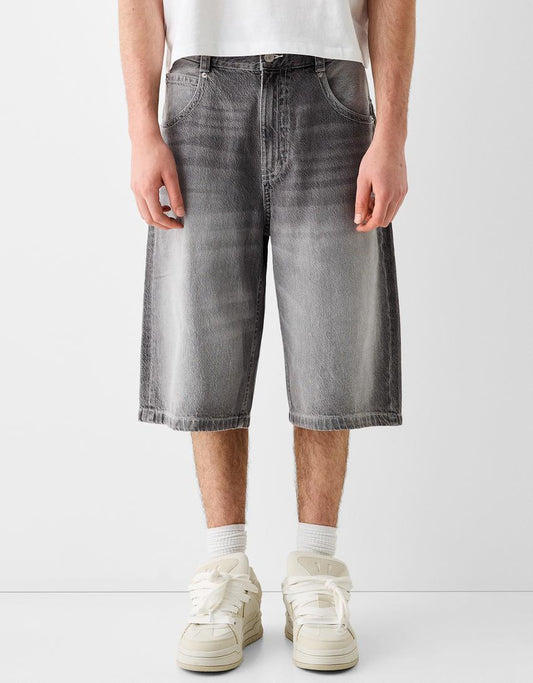 SUPER BAGGY EMBROIDERED DENIM BERMUDA SHORTS