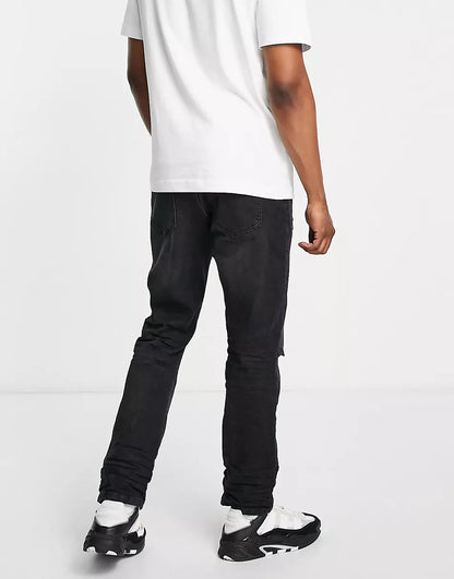 SLIM FIT EXTREME RIP JEANS IN WASHED BLACK