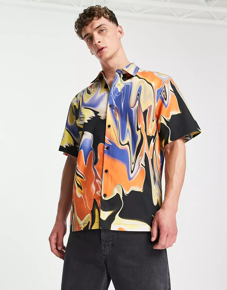 SHORT SLEEVE REGULAR MARBLE PRINT SHIRT