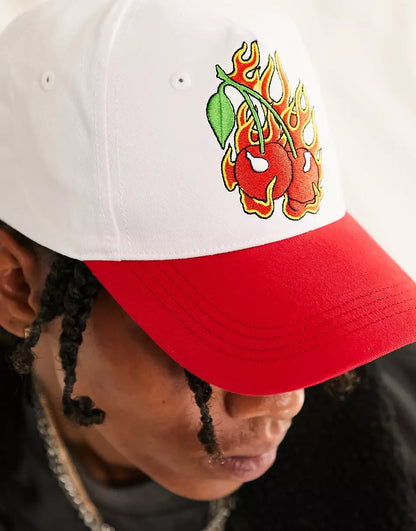 SNAPBACK CAP WITH CHERRY FLAME EMBROIDERY