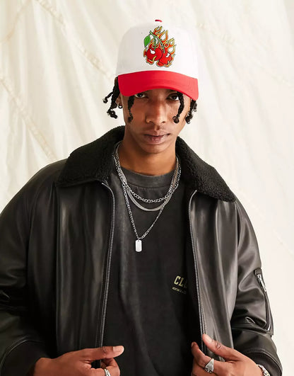 SNAPBACK CAP WITH CHERRY FLAME EMBROIDERY