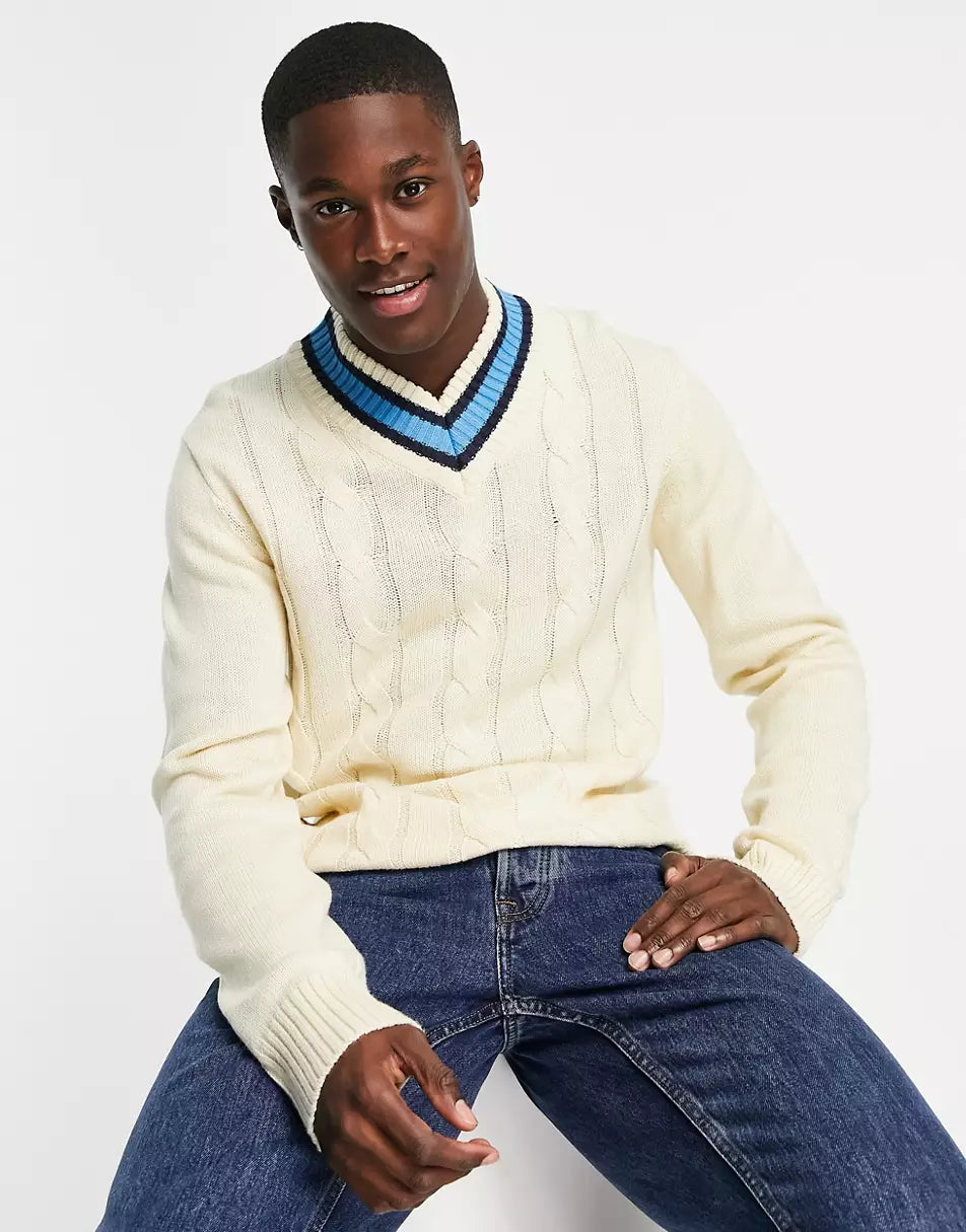 CABLE KNIT CRICKET JUMPER IN ECRU