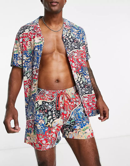 BEACH SHIRT IN RED AND NAVY PAISLEY PRINT