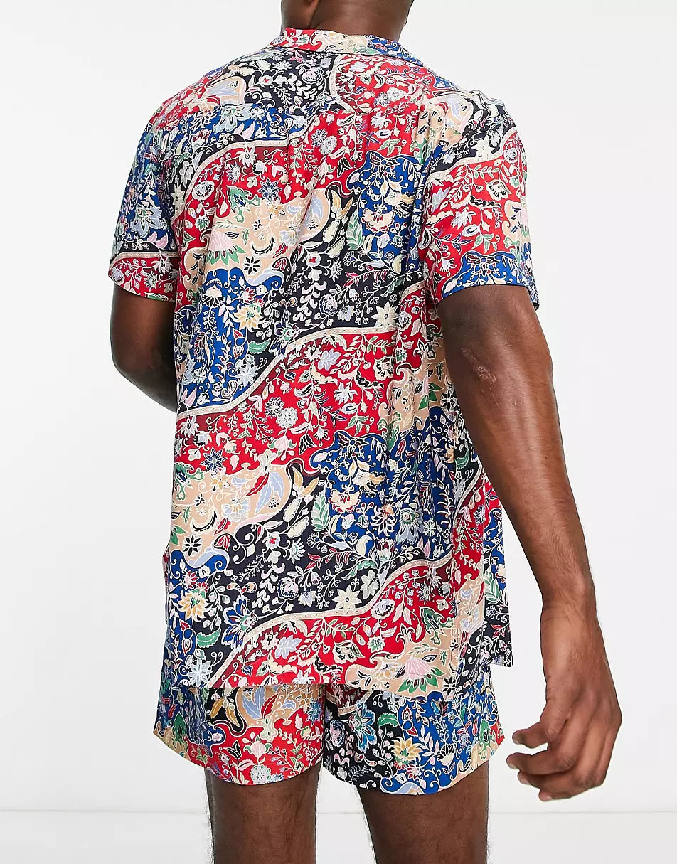 BEACH SHIRT IN RED AND NAVY PAISLEY PRINT