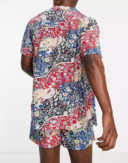 BEACH SHIRT IN RED AND NAVY PAISLEY PRINT