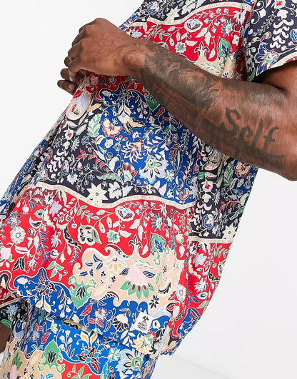BEACH SHIRT IN RED AND NAVY PAISLEY PRINT