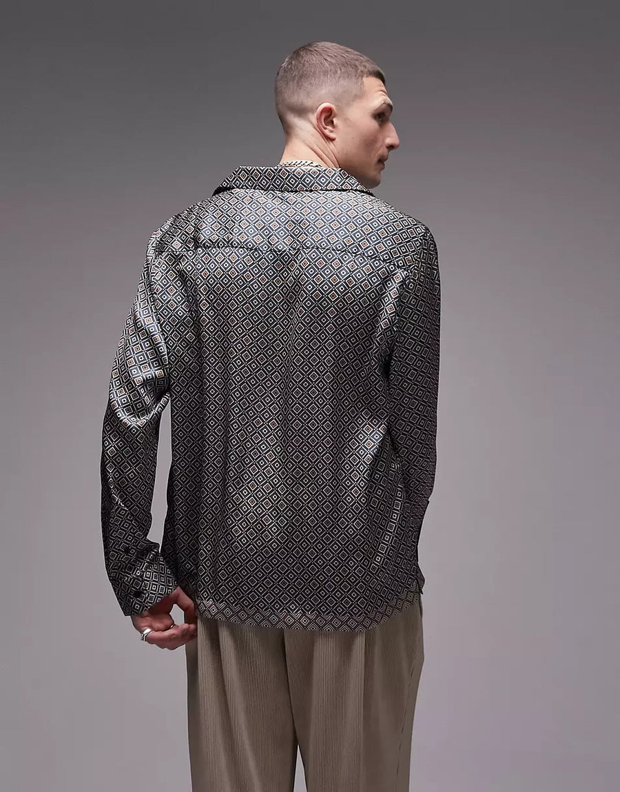 REGULAR REVERE GEO BORDER SATIN PRINTED SHIRT IN MULTI