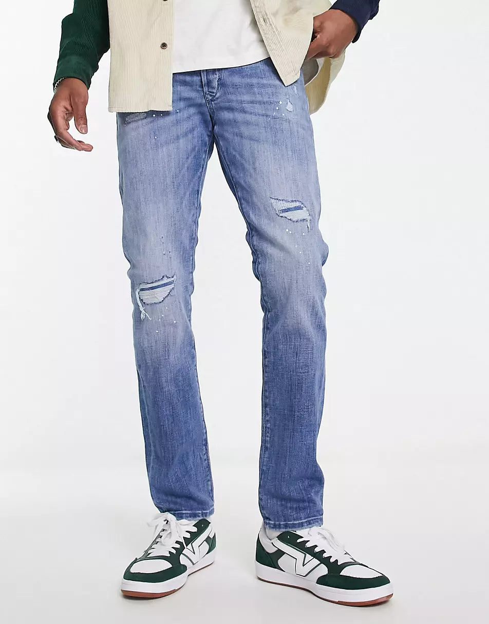 INTELLIGENCE GLENN SLIM FIT JEANS WITH PANT PLATTER RIP AND REPAIR