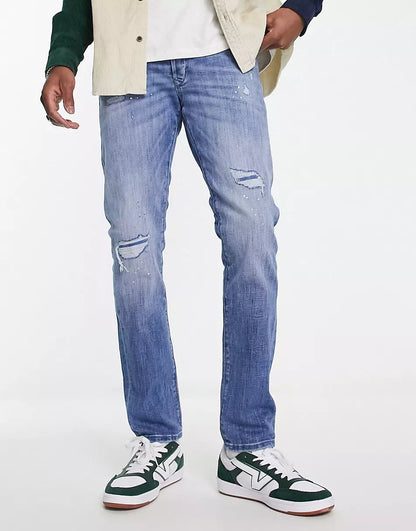 INTELLIGENCE GLENN SLIM FIT JEANS WITH PANT PLATTER RIP AND REPAIR