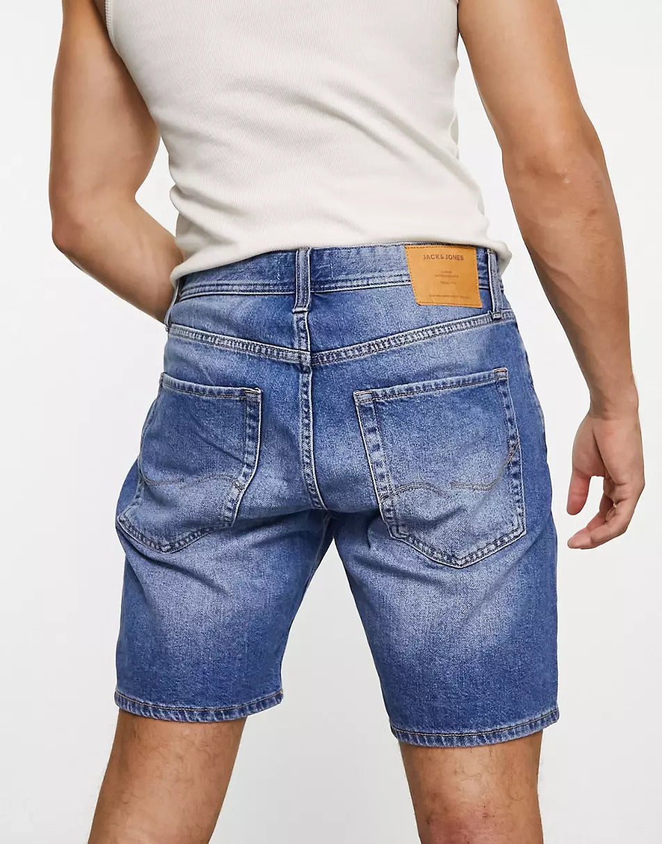 INTELLIGENCE RELAXED FIT DENIM SHORTS WITH DISTRESSING IN LIGHT WASH