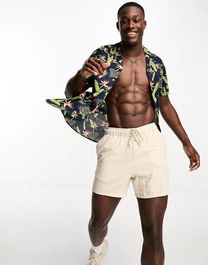 REGULAR FIT SHIRT IN LEAF PRINT IN NAVY