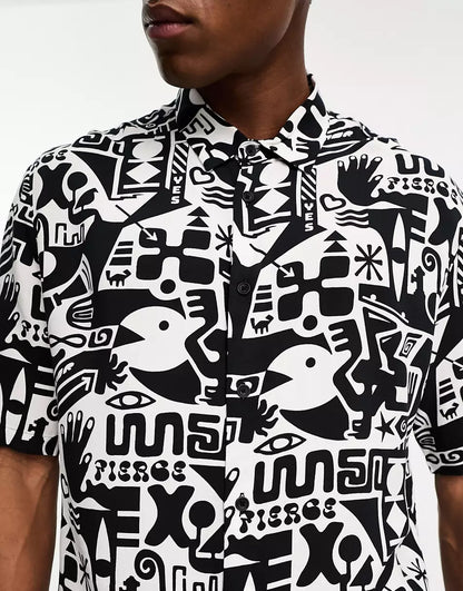 GEOMETRIC SHAPES PRINTED SHIRT IN BLACK AND WHITE