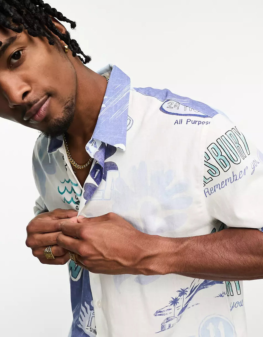 RUSTIC ABSTRACT PRINTED SHIRT IN BLUE