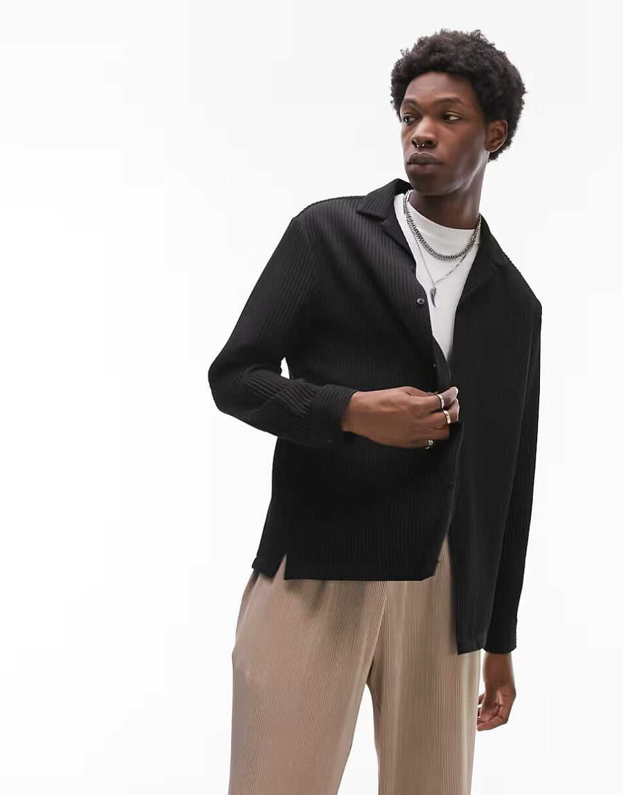 LONG SLEEVE REGULAR FIT REVERE PLISSE SHIRT
