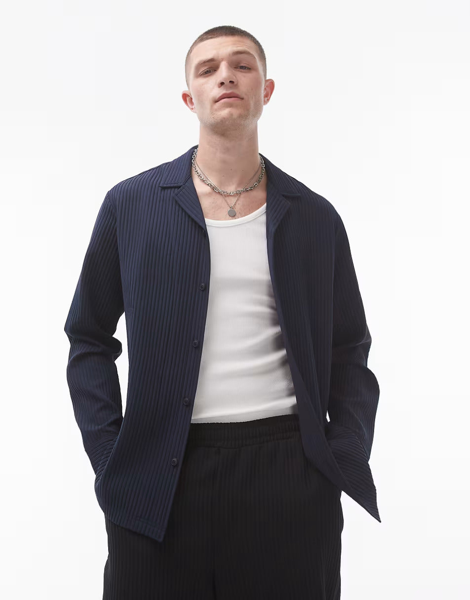 LONG SLEEVE REGULAR FIT REVERE PLISSE SHIRT