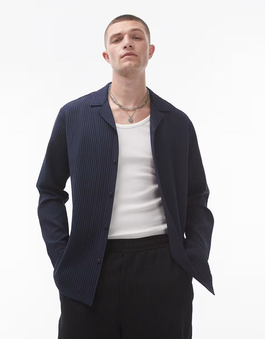 LONG SLEEVE REGULAR FIT REVERE PLISSE SHIRT