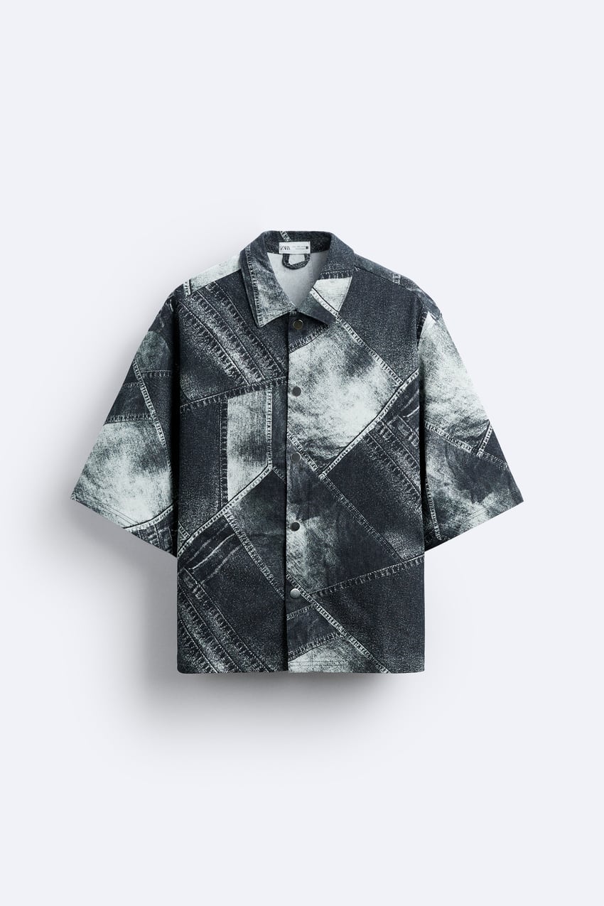 Logo Printed Cotton Denim Overshirt