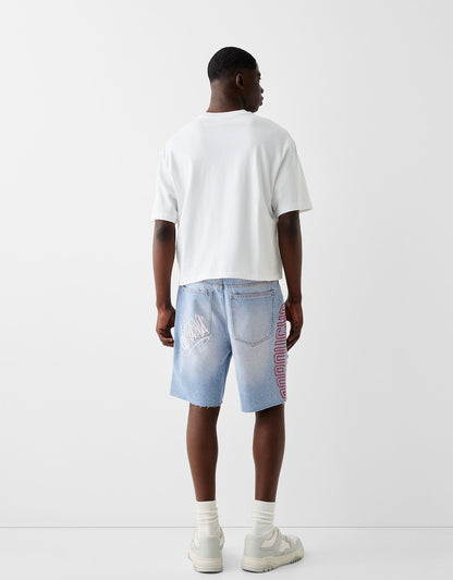 PRINTED DENIM BERMUDA SHORTS