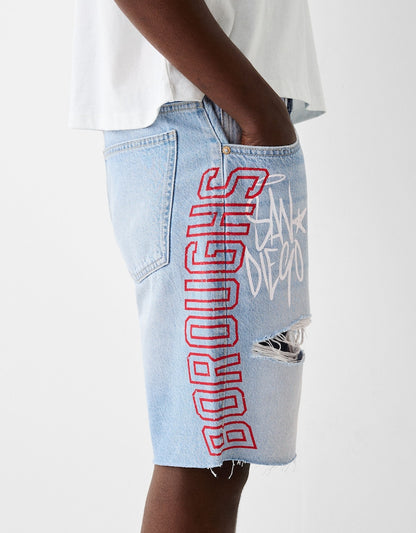 PRINTED DENIM BERMUDA SHORTS