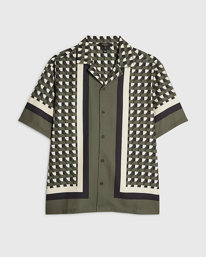 GREEN REGULAR FIT GEOMETRIC BORDER SHIRT
