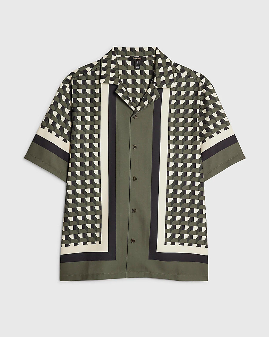 GREEN REGULAR FIT GEOMETRIC BORDER SHIRT