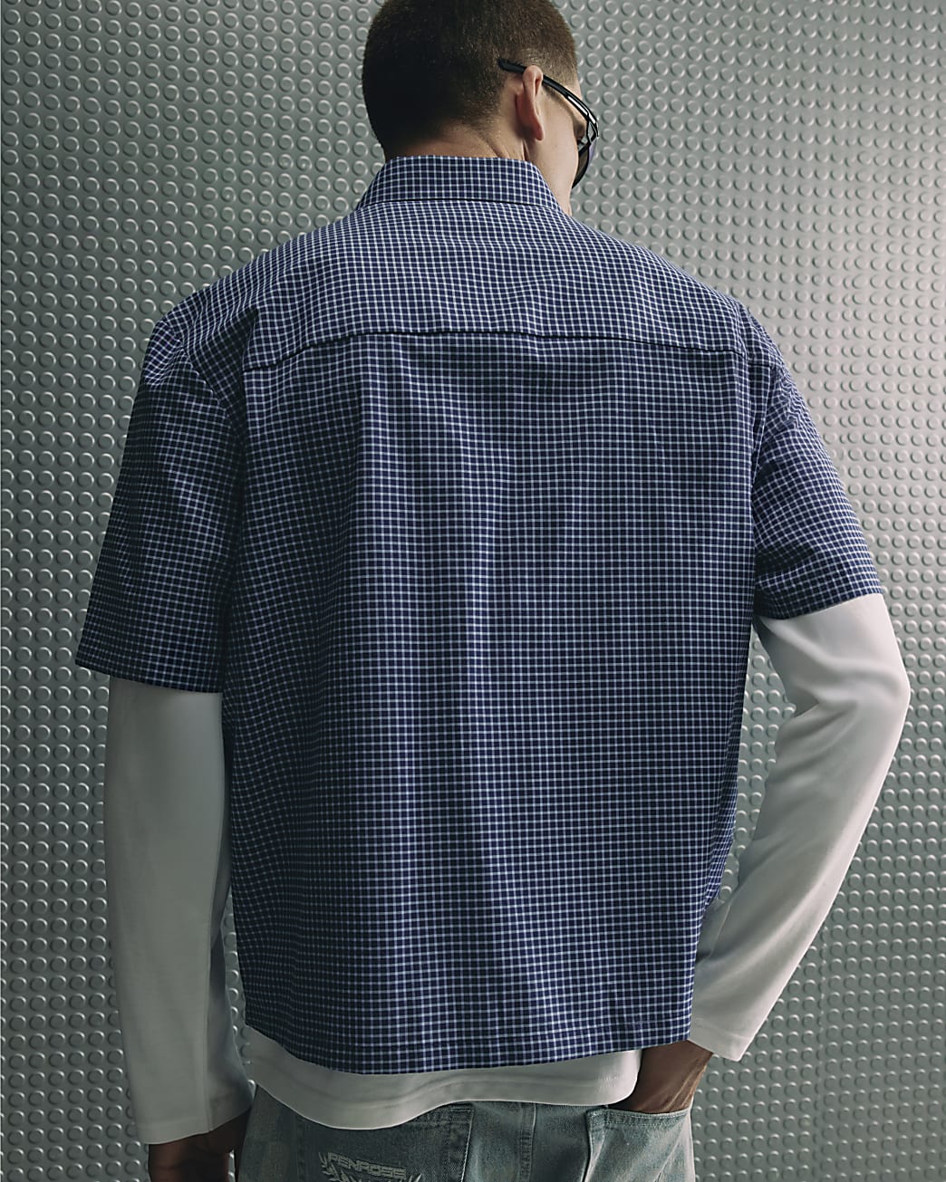 NAVY REGULAR FIT 76 CHECK COTTON BLEND SHIRT