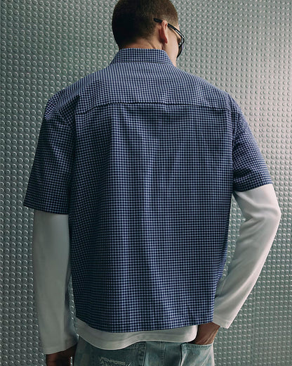 NAVY REGULAR FIT 76 CHECK COTTON BLEND SHIRT