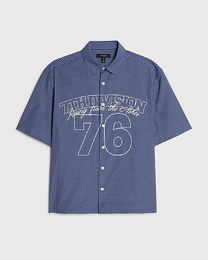 NAVY REGULAR FIT 76 CHECK COTTON BLEND SHIRT