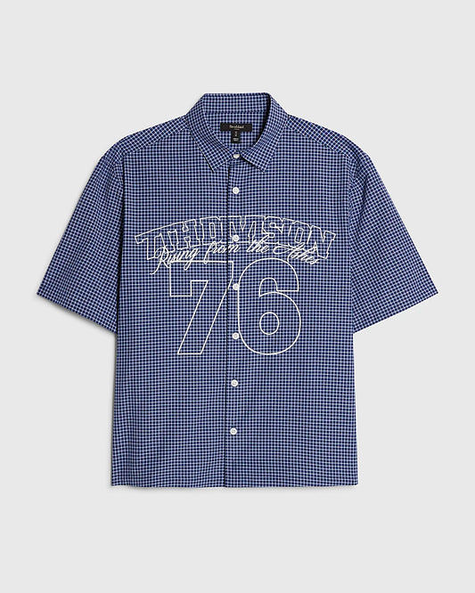 NAVY REGULAR FIT 76 CHECK COTTON BLEND SHIRT