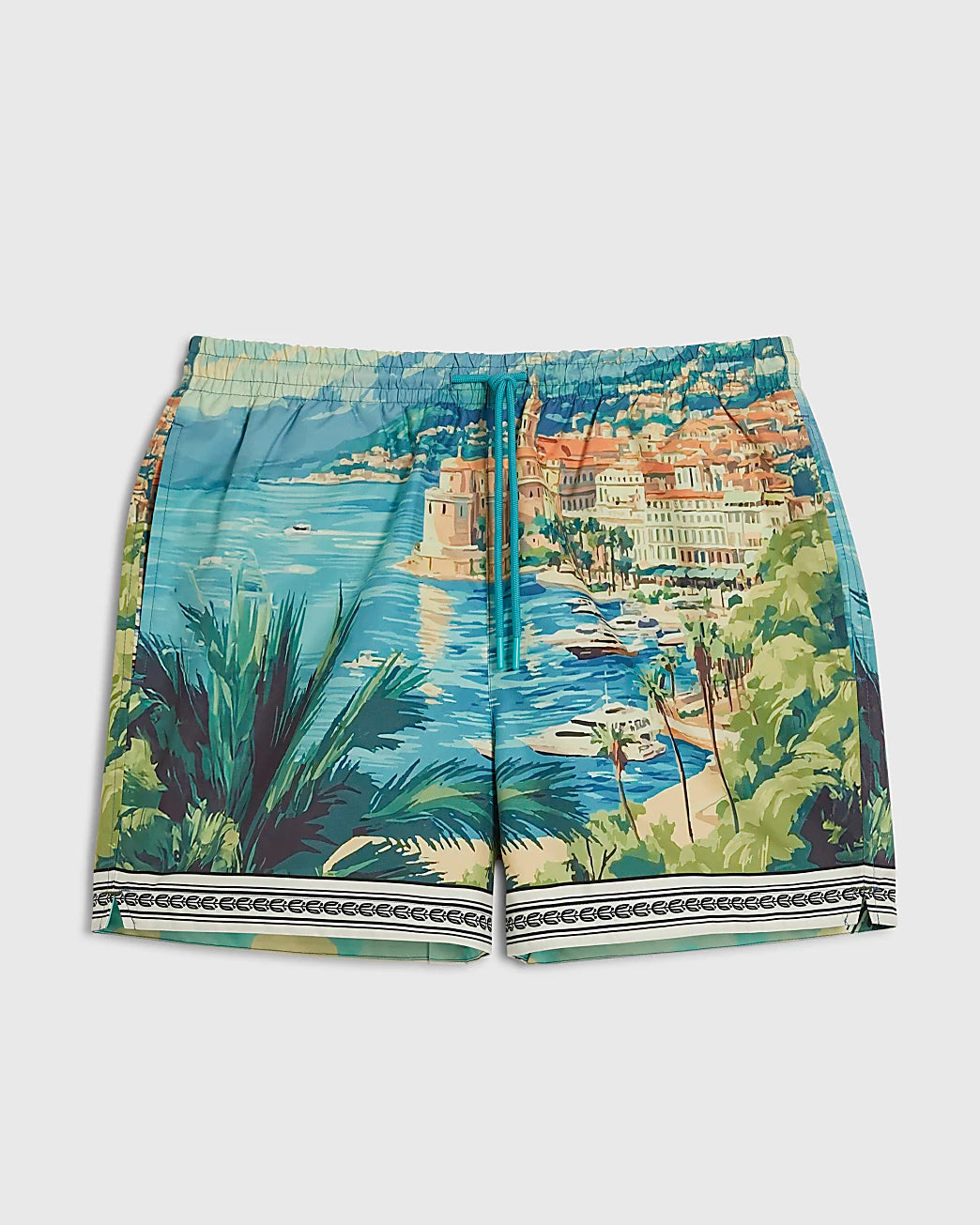 BLUE MOONSTONE SCENIC BORDER SWIM SHORTS