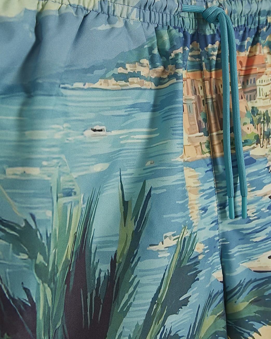 BLUE MOONSTONE SCENIC BORDER SWIM SHORTS