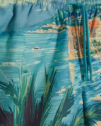 BLUE MOONSTONE SCENIC BORDER SWIM SHORTS