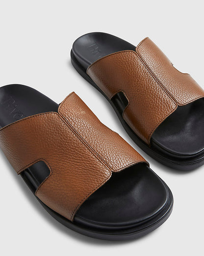 BROWN TEXTURED LEATHER SANDALS