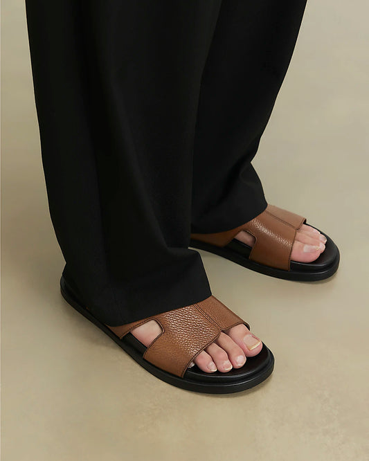 BROWN TEXTURED LEATHER SANDALS