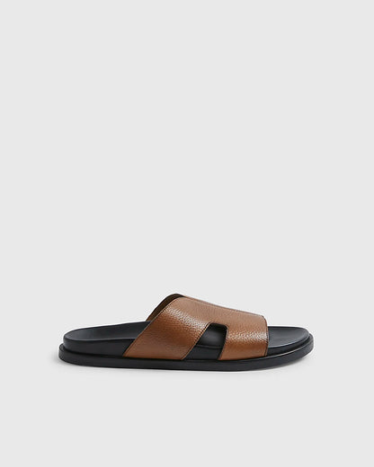 BROWN TEXTURED LEATHER SANDALS