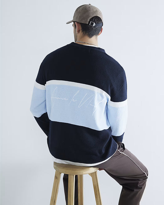 NAVY BOXY FIT COLOUR BLOCK CARDIGAN