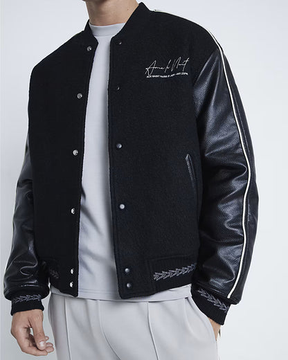 BLACK BOUCLE AIME LE NUIT PRINT BOMBER JACKET