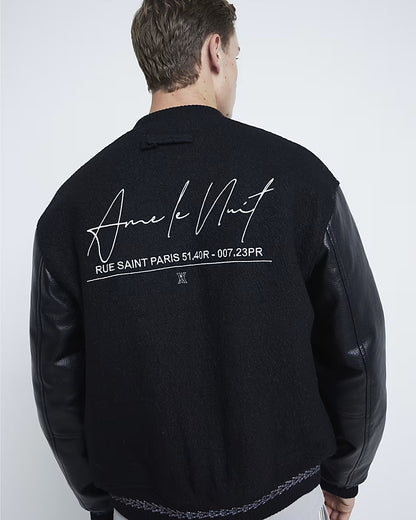 BLACK BOUCLE AIME LE NUIT PRINT BOMBER JACKET