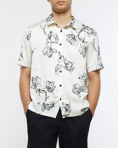 WHITE REGULAR FIT FLORAL SHORT SLEEVE SHIRT