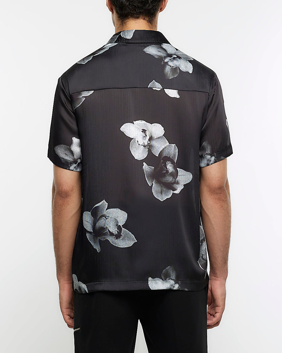 BLACK REGULAR FIT FLORAL SHIRT