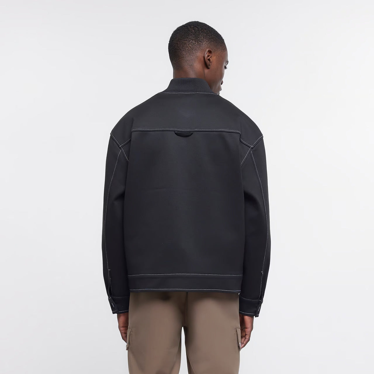 MENS JACKET BLACK REGULAR FIT ZIP UP HARRINGTON