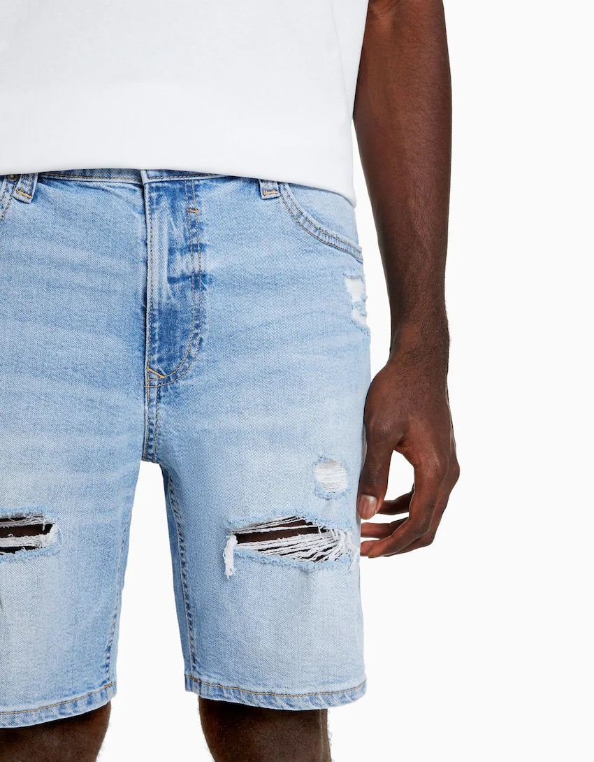 RIPPED DENIM BERMUDA SHORTS