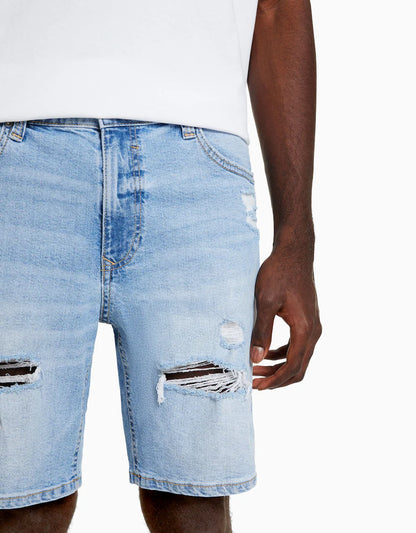RIPPED DENIM BERMUDA SHORTS
