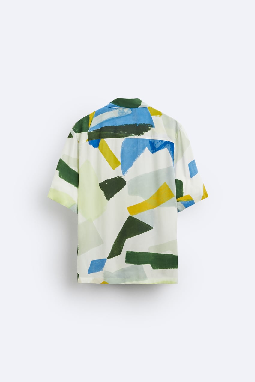 Abstract print shirt, Button-down shirt, Short-sleeved shirt, Men's shirt, Fashion shirt, Casual shirt, Designer shirt, Zara shirt, Printed shirt, Versatile shirt,