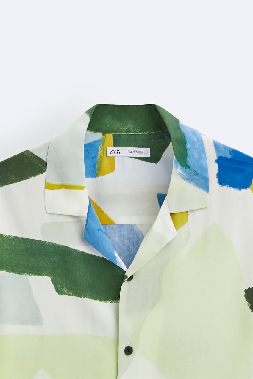 Abstract print shirt, Button-down shirt, Short-sleeved shirt, Men's shirt, Fashion shirt, Casual shirt, Designer shirt, Zara shirt, Printed shirt, Versatile shirt,