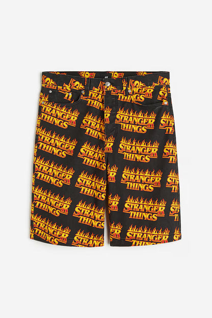 LOOSE FIT PRINTED JEANS SHORT