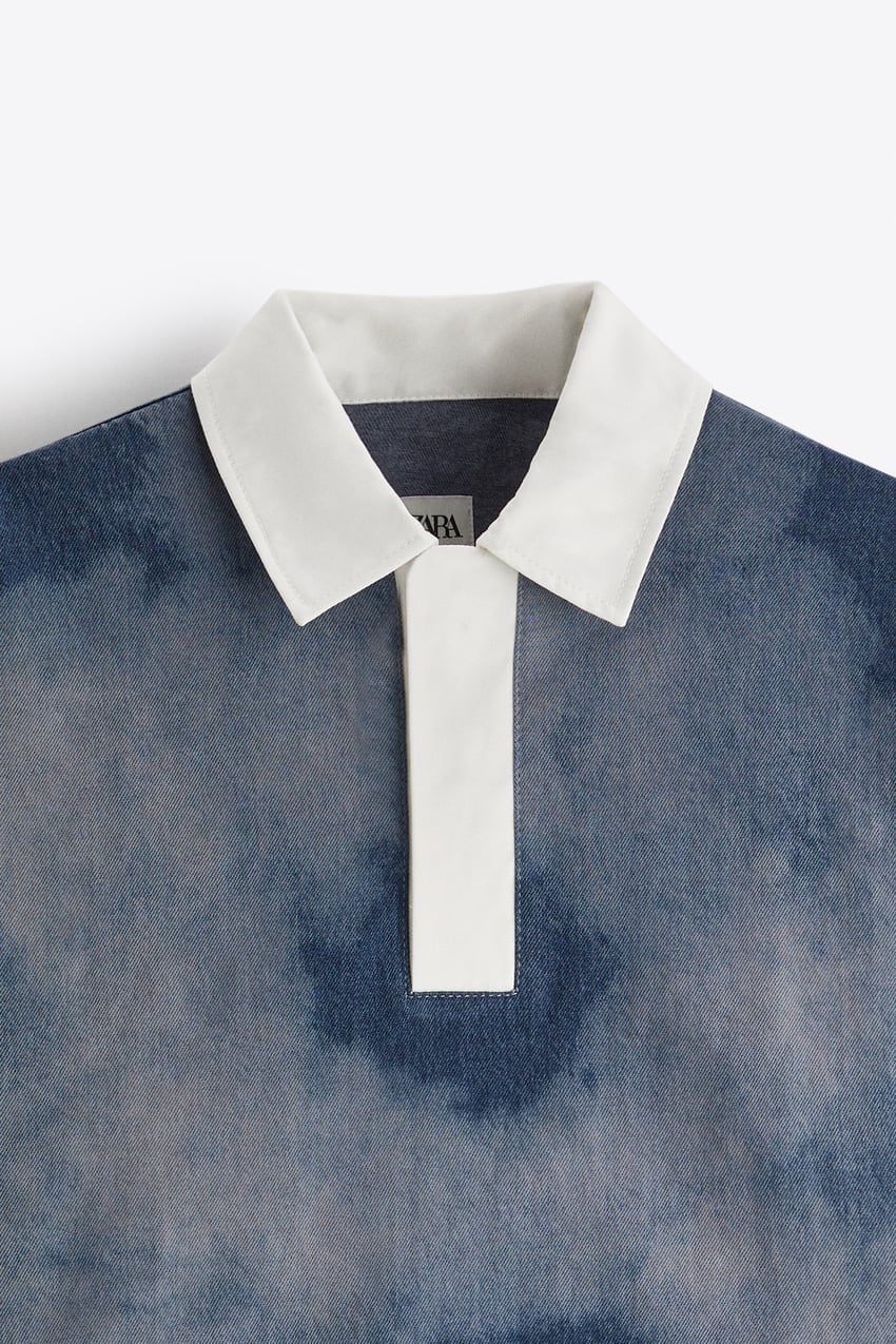 TIE-DYE DENIM POLO SHIRT