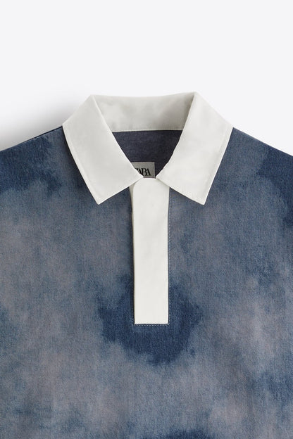 TIE-DYE DENIM POLO SHIRT